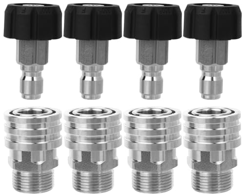 lasuroa 8 Pezzi Kit Adattatore per Idropulitrice, Set di Raccordi Rapidi M22 da 14 mm a 3/8 Raccordi Idropulitrice in Acciaio Inossidabile e PP per Idropulitrici