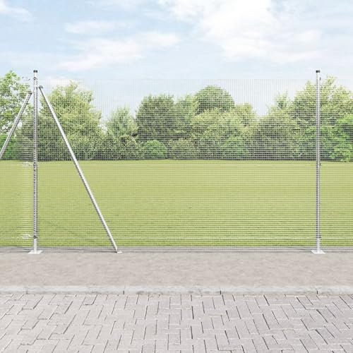 Snsowed Recinzione in Filo Saldato con 13 Pali Flangiati 1.6x50 m Acciaio Zincato,Reti di Acciaio zincato,Recinzione in Filo-3352367