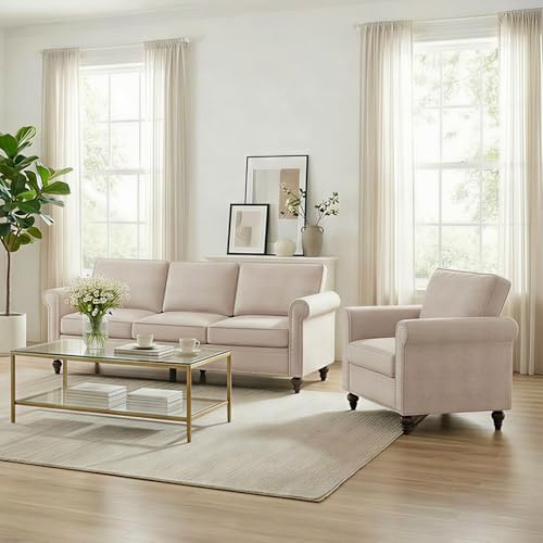 ADOWORE 2 Piece Living Room Sofa Sets, Modern 3 Seater Sofa and Armchair Sets, Linen Fabric 3-seat Couch + Single Chair Sofa Sets for Small Space, Apartment