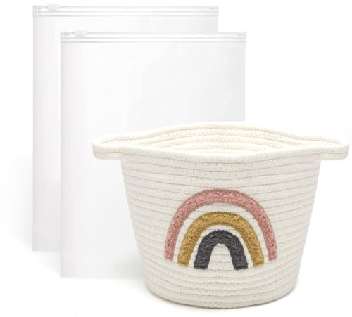 KQDRAVINE Cesta de almacenamiento tejida para juguetes, cuerda de algodón, arco iris, cesta decorativa para toallas, juguetes, ropa