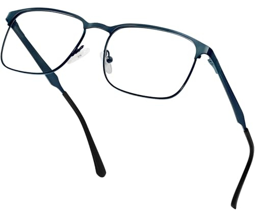 KANASTAL Occhiali anti Luce Blu Uomo Donna PC Computer Antiriflesso Rettangolari Riposanti Riposo Metallo Blu Lenti Trasparenti Schermo Vintage Blue Light Glasses Per Gaming TV Telefono -Montatura Blu
