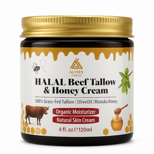 100% Grass Fed Tallow & Honey Moisturizing Balm – Natural Organic Cream for Dry Skin, Face & Body | Halal & Kosher | Anti-Aging, Healing, Hydrating Skin Care | Pure & Chemical-Free Formula