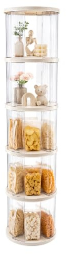 GreenWhim 360° Rotating Display Cabinet, Transparent Display Shelf, 5 Tier Storage Tower, Space Saving Organiser for Kitchen, Living Room, Bedroom and Home Office