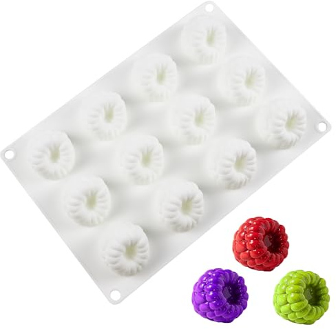 Stampi da forno in silicone 3D per alimenti,Stampo in Silicone Lampone,12 Cavità Stampi Lampone per Dessert,con simulazione di frutta,gelati e pasticceria creativa