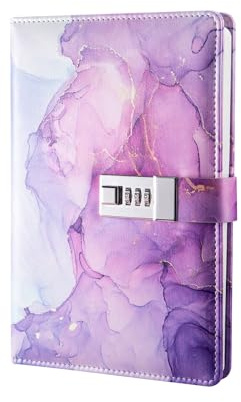 JurciCat Diario Con Lucchetto A5 Quaderno Minimalista ed Elegante Con Chiusura a Lucchetto Diario Viaggio in Pelle Diario da Schizzi Per Uomini Ragazze Ragazzi e Adolescenti (Viola)
