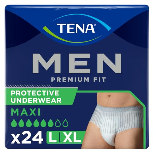 TENA Men Premium Fit Protective Underwear Maxi, L/XL, 3 Packs (24 Count) | Incontinence Pants for Men with Very Heavy Bladder Weakness, Triple Protection Against Leaks, Odour & Moisture, Discreet Fit