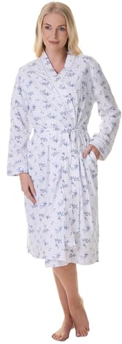 Camille Women's 100% Cotton Dressing Gown | Long-Sleeve, Calf-Length Bathrobe | Wrap Belt Tie Fastening & Front Pockets | Lightweight & Breathable Wrap with Tie Belt Fastening | Blue 10-12