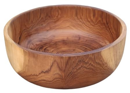 NELUHA Teakholz Schale Holzschale rund Durchmesser Deko-Schale Obstschale groß Holzschüssel aus zertifiziertem Teakholz (24 cm Höhe 9 cm gerade)
