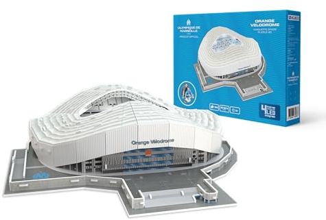Megableu Puzzle 3D Om Orange Vélodrome - Version Française, 70 Pièces | Maquette officielle dès 7 ans - Pièces numérotées à monter sans colle ni outils, 4 LED, format 36 x 32,5 x 8,1 cm