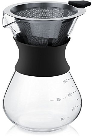 Dioche Sonew Versare sopra la caffettiera, caffettiera a goccia manuale, pentola in vetro con filtro in acciaio inossidabile, 400 ml