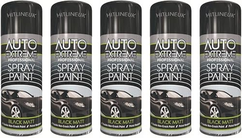 HitlineUK 5 X BLACK Matt Spray Paint, 400ml, Multipurpose Exterior Interior, Metal Plastic Wood Brick