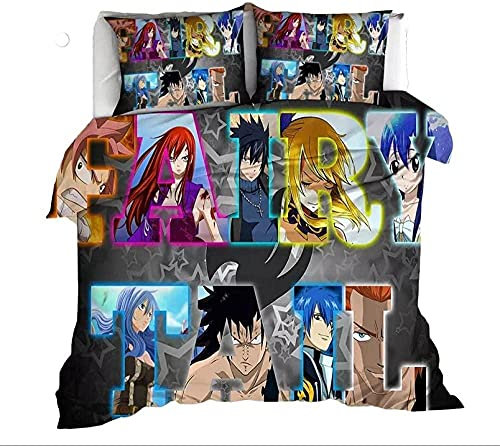 XCMMK 3D Bettwäsche-Set,Fairy Tail Drachentöter Weich Bequem Bettwäsche-Set,100% Mikrofaser,Geeignet für alle Jahreszeiten 1 Bettbezug 135 x 200 cm, 1 Kissenbezüge 80 x 80 cm.