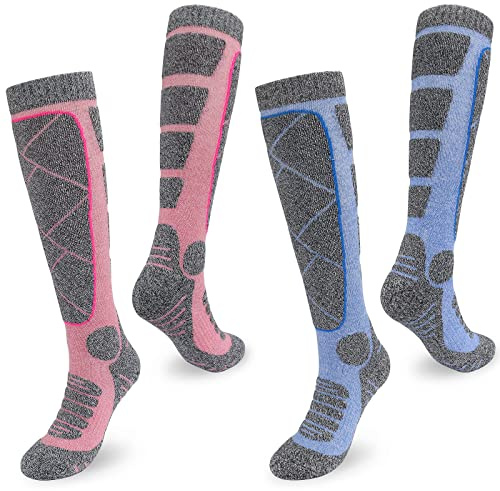 Smlper 2 Pairs Ski Socks Womens 4-7,Knee High Thermal Socks Outdoor Winter Warm Sports Socks for Cold Weather Skiing Snowboarding and Hunting