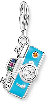 THOMAS SABO Charm-Anhänger türkise Retro Kamera Silber 925 Sterlingsilber, Geschwärzt, Kaltemail