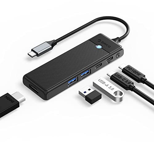 ORICO USB-C Docking Station - 5-in-1 Hub With 2 USB 3.0 Ports, 5 Gbps Data, HDMI 4K, 100W PD Charging Port for MacBook/Dell/HP/Surface/Lenovo