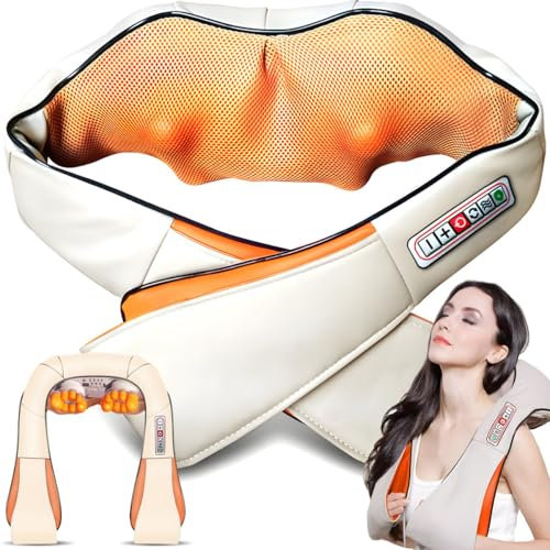 Retoo Nackenmassagegerät Elektrisch Massagegeräte für Nacken Schulter Rücken Muskel Massage Shiatsu Wärmefunktion Schmerzlinderung zu Hause Büro Auto für Männer Frauen 52x43x19cm