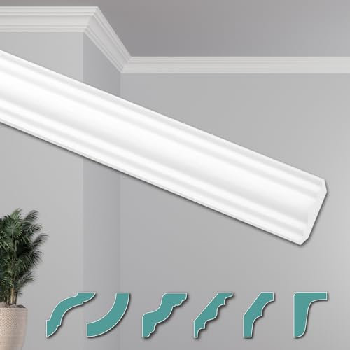 HEXIMO Corniches de Plafond Modernes en Polystyrène XPS Blanc, 2 Mètres Moulures en Polystyrène Moulures Décoratives Angles (Coins prédécoupés ZG11)