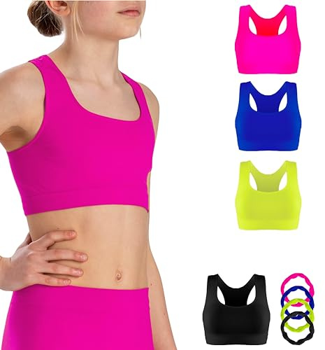 Risalti Top Bambina Olimpionico Microfibra 3 pz - Top Ragazza Senza Cuciture ed Etichette, Top Sportivo Bambina, Reggiseno Ragazza Sportivo, Seamless, Bracciali in Omaggio - Made in Italy