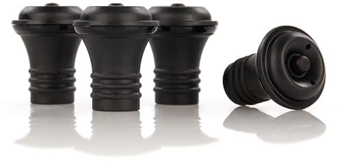 Qpractiko - Tappi per vino con pompa per il vuoto | 4 pezzi | Chiusura ermetica | Conservazione del vino per 7 giorni | Pulizia facile | Adatto a più bottiglie, nero, piccolo, silicone
