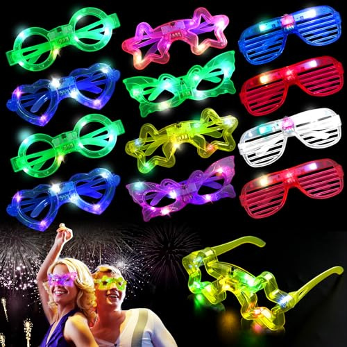 Aubess LED-glasögon för Barn - 5 Stilar Neonfest, Fashionabla Lysande Festartiklar för Födelsedagar, Fester och Festival
