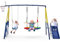 Aptliton Kids Swing set with Metal Frame, Nest Tree and Plastic Single Swing, Basketball Hoop, Slide, Backyard Playground Outdoor Play Frame Toy for children, Over 3 Years Old, Blue and Yellow