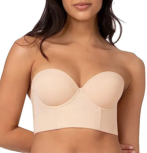 Reggiseno sexy da donna senza spalline a mezza coppa senza cuciture, beige., K