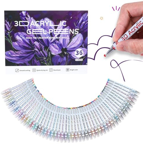 Stylo à encre acrylique 3D, stylo gel acrylique 3D - Stylos en gel acrylique de 1,0 mm pour le dessin - 36 couleurs, fournitures d'art à l'encre à séchage rapide pour le dessin, journal des albums d'a