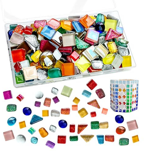 GiantGo 200g Vibrant Crystal Mosaic Tiles Kit - Child-Safe DIY Craft Supplies for Home Decor, Bathroom & Kitchen Art Projects - Reusable Mini Tiles, Mixed Colors, Easy Grip Design