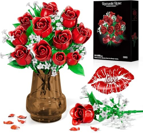 Kit de construction de bouquet de fleurs pour adultes, cadeaux pour lui et elle, collection botanique DIY Rose Toy Kit, Home Office Decor