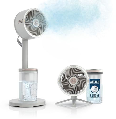 Shark FlexBreeze Pro Mist Akku-Ventilator für innen und außen mit Sprühsystem, tragbarer Sprühtank, 20 m, Stand- & Tischventilator, 5 Geschwindigkeitsstufen, leise, Fernbedienung, Dove FA300WHEU