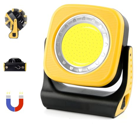 LED Akku Arbeitsleuchte mit Magnet für Werkstatt, Baustelle & Outdoor - Robuste und helle - Baulampe, Strahler und Werkstattlampe, 1000 Lumens, 5000mAh