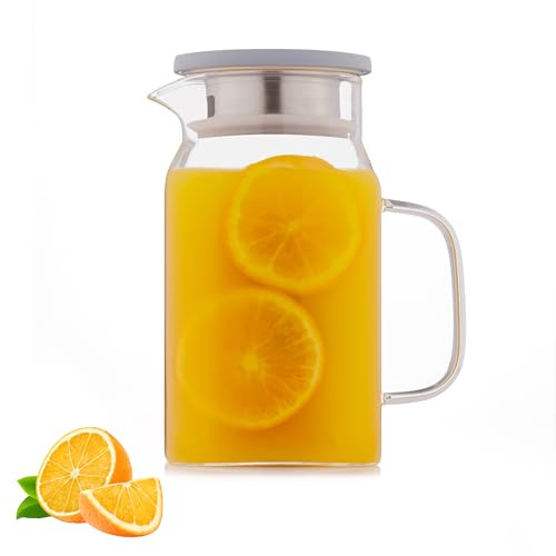 Kilner 1.2 Litre Square Glass Fridge Jug | Glass Jug with Stainless Steel Lid & Silicone Seal | Dual Pouring System for Infusing or Serving | Stylish Fridge Water Jug | Gift Boxed