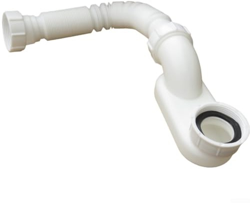 Tubo di scarico flessibile per vasca da bagno o doccia, regolabile, 32 pollici, G1-1/2 P, in plastica bianca, a basso profilo, salvaspazio, per vasca da bagno o camper