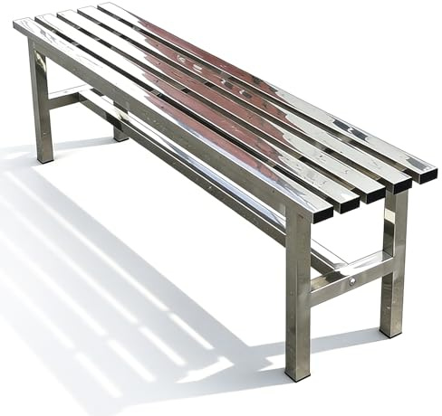 Banco Jardin Exterior de Acero Inoxidable 304 Banco Exterior sin Respaldo Robusto Asiento Parque 2 Plazas para Patios, Vestuarios y Balcón, Carga 300kg(47.24/120cm)
