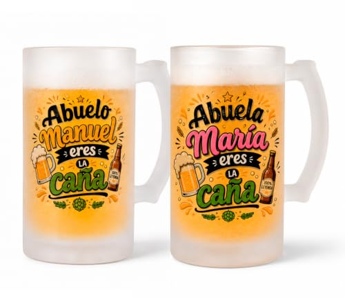 Genérico Jarra de cerveza Personalizada con Nombre para Abuelos y Abuelas, Cristal Mate 500 ml, Diseño Abuelo/a eres la Caña, Regalo Personalizable, Regalo para Abuelos y Abuelas