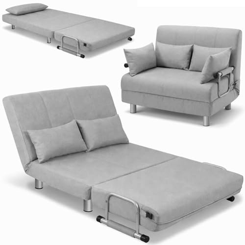 BAKAJI Divano Poltrona Letto 2 Posti Letto una Piazza e Mezza Struttura in Metallo Rivestimento in Tessuto Imbottito Schienale Reclinabile 5 posizioni Dimensione 102x82x78cm (Grigio)