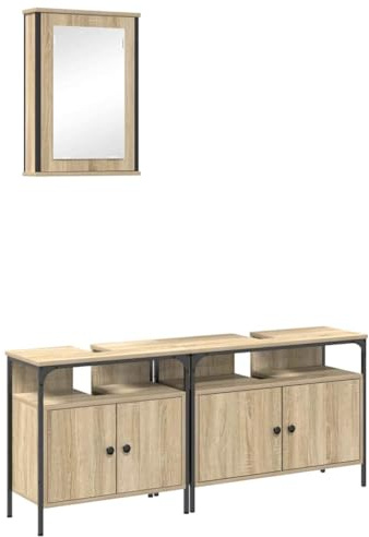 HFXHIJXQ Juego de muebles de baño de 3 piezas, armario bajo lavabo en color marrón de madera con armario con espejo, 80 x 30 x 60 cm, moderno diseño de lavabo doble para baños pequeños