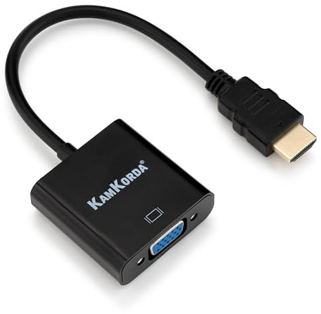 KamKorda HDMI to VGA adapter, 1080p Full HD converter, male to female, gold‑plated, plug‑and‑play for monitor, laptop, projector