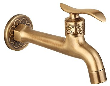 Rubinetto in ottone anticato, con maniglia, per lavanderia, bagno, montaggio a parete, lavatrice, rubinetto per esterni, da giardino, tubo semplice, acqua fredda