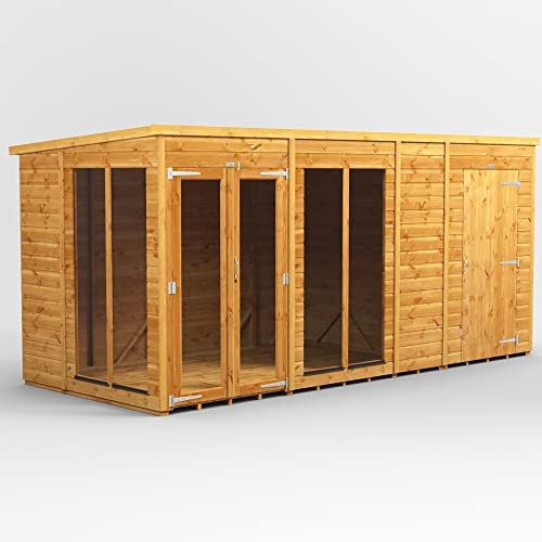 Powersheds High Grade Premium Pent Shed Combined Summer House with 4ft Storage Shed,Security Features,PVC Window sills,Door & Window Flexibility,Made From 12 mm Extra Thick Timber & Toughened Glass