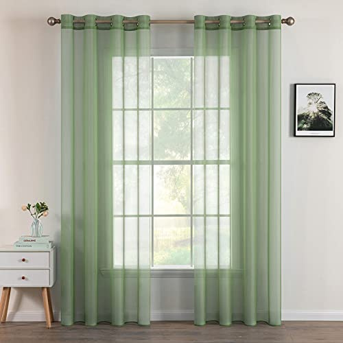 MIULEE Tende Trasparenti con Occhielli Morbidi Finestre per Salotto Eleganti Soggiorno per Camera da Letto e Tende Cameretta Bambini 2 Pannelli 140x280cm Verde Grigiatro