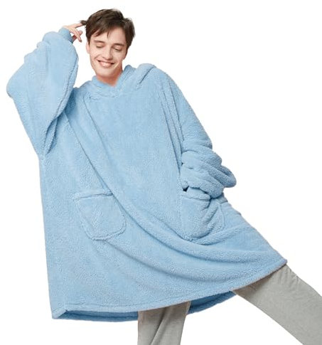 Bedsure Wearable Blanket Hoodie Women - Fluffy Fleece Hoodie Blanket for Adults Men, Warm Hooded Blanket as Gifts for Her, Navy Blue, XL