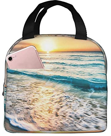 XVBCDFG Bolsa de almuerzo con aislamiento Ocean Sunrise para mujeres y hombres, bolsa de mano ligera y duradera para la escuela de oficina
