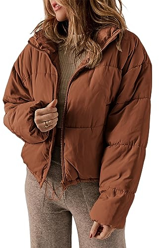 Dokotoo Winter Clothing for Women Windbreaker Oversized Full Zipper Front Drawstring Hem Bomber Puffer Jacket Baggy Short Down Coats for Women Warm Comfy Soft Outerwear with Pockets Small Orange