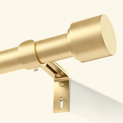GEEBOBO Gold Curtain Rods for Windows 66 to 120 Inch, 1 Inch Adjustable Heavy Duty Easy Install Curtain Rods Set for Outdoor, Patio, Farmhouse, Bedroom, Living Room (Gold, 30-120)