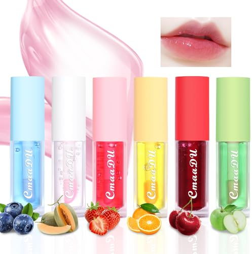AKOFIC 6 Piezas Gloss Voluminizador de Labios, Brillos de Labios Afrutados Hidratante, Lip Glow Oil de Larga Duración, No Pegajoso Lip Gloss Tinte, Aceite de Labios para Cuidado de Labios Secos