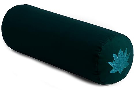 Yogastudio ekologisk bovete lotusstöd – 23 cm x 61 cm, bomullsstöd meditationskudde med YKK dragkedja (blågrön)
