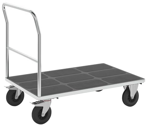 eurokraft pro | Carrello a pianale | impugnatura tubolare | ruote in gomma piena | lungh x largh 1250 x 800 mm | con zincatura