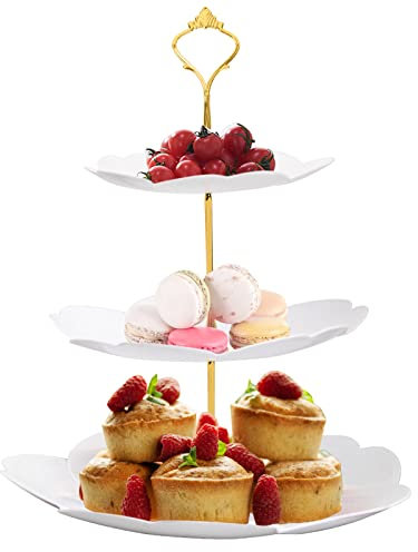 Wisebom Alzata per Torta a 3 Piani, Bianco Alzata per Dolci Cupcake, Plastica Torre di Servizio 6/8/10 Piatto da Frutta Alzatina per Dessert per Compleanni Matrimoni Festa del Tè