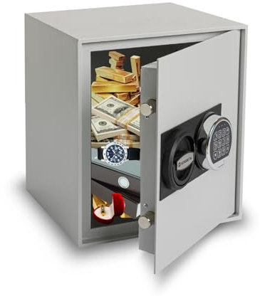 Konsmetall - Tresor für Zuhause Kolibri 2.0 43 S1, Safe Elektronisch, Möbeltresor 43,2 x 37,3 x 35,3 cm, Tresor-Box mit Elektronisches Codeschloss, Gesamttürstärke 40 mm - Lichtgrau